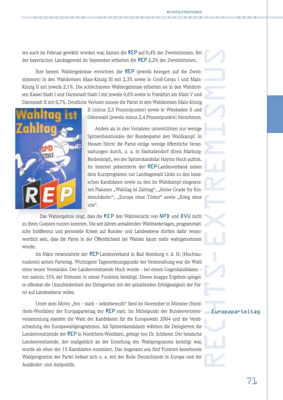 Seite 72 des Verfassungsschutzbericht 2003 Hessen