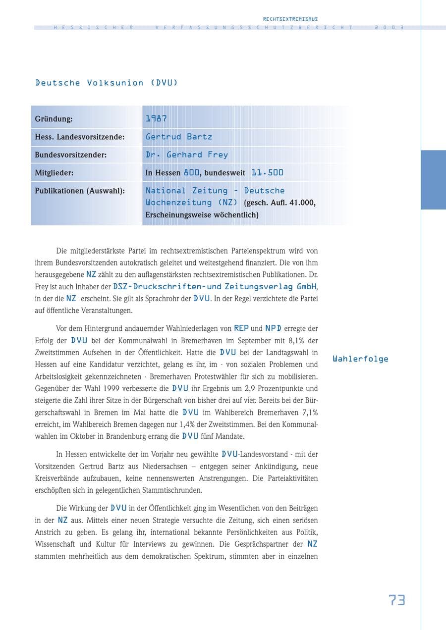 Seite 74 des Verfassungsschutzbericht 2003 Hessen