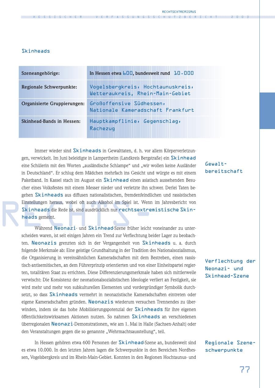 Seite 78 des Verfassungsschutzbericht 2003 Hessen