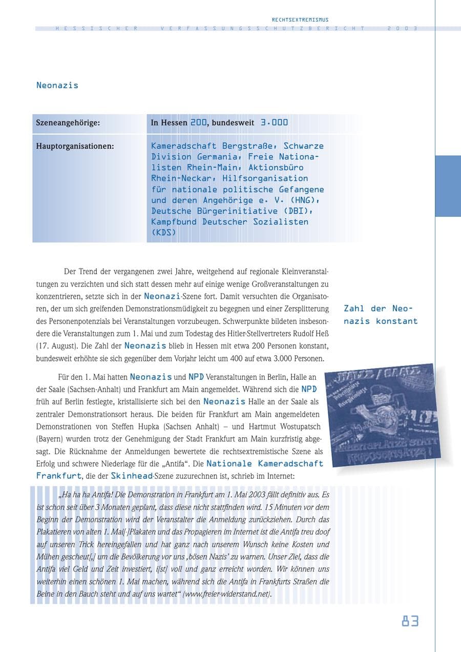 Seite 84 des Verfassungsschutzbericht 2003 Hessen