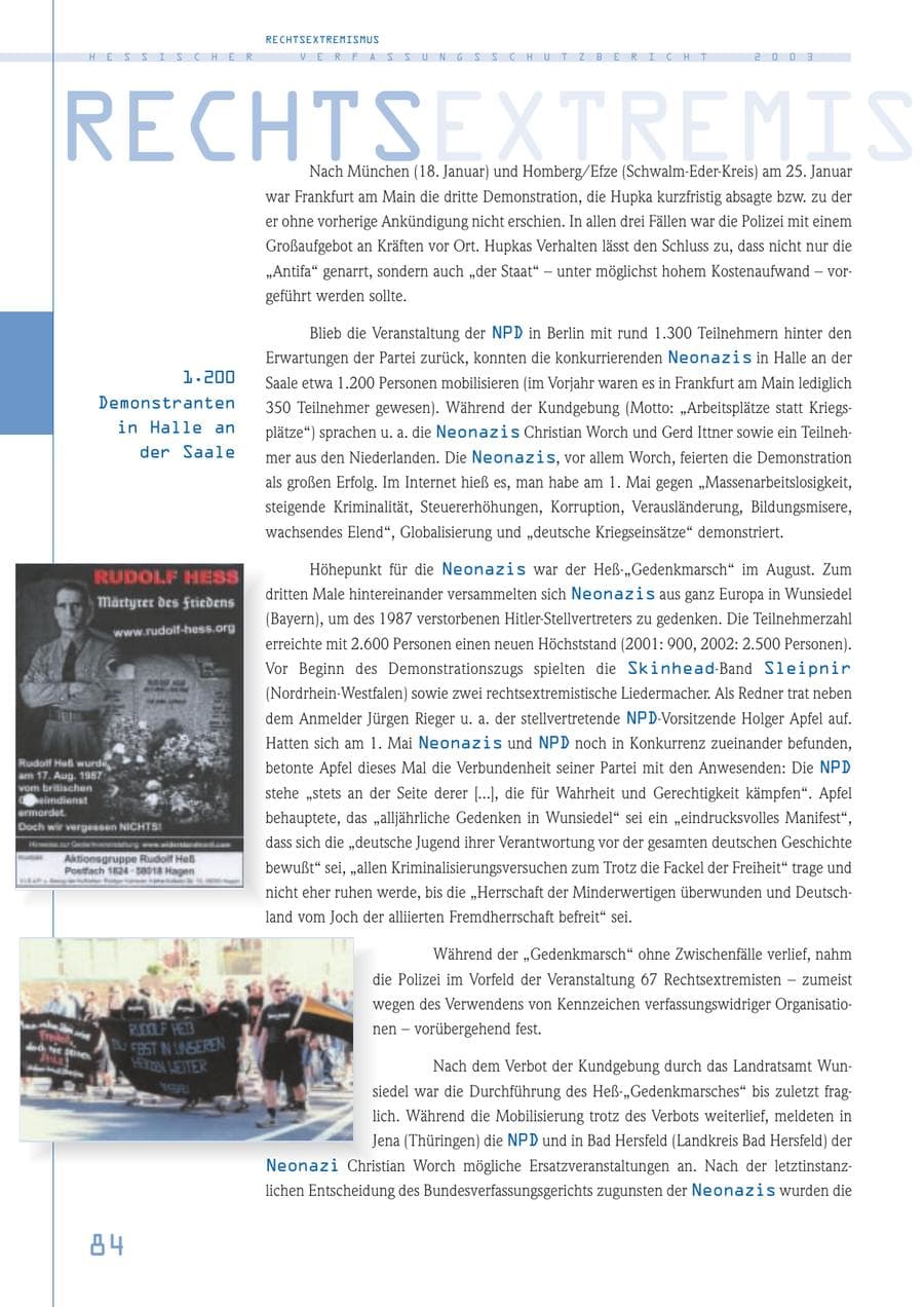 Seite 85 des Verfassungsschutzbericht 2003 Hessen