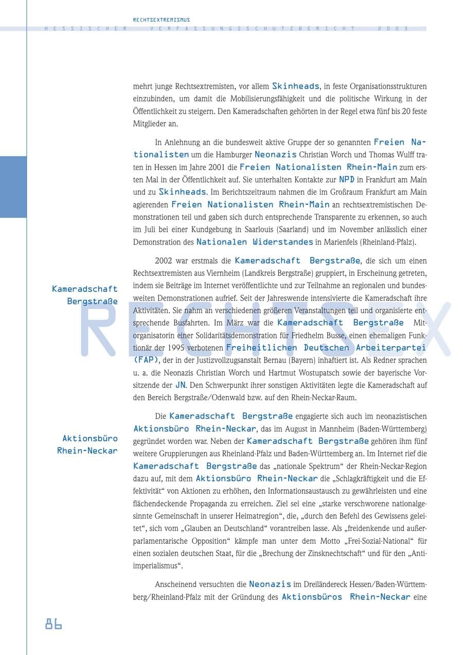 Seite 87 des Verfassungsschutzbericht 2003 Hessen