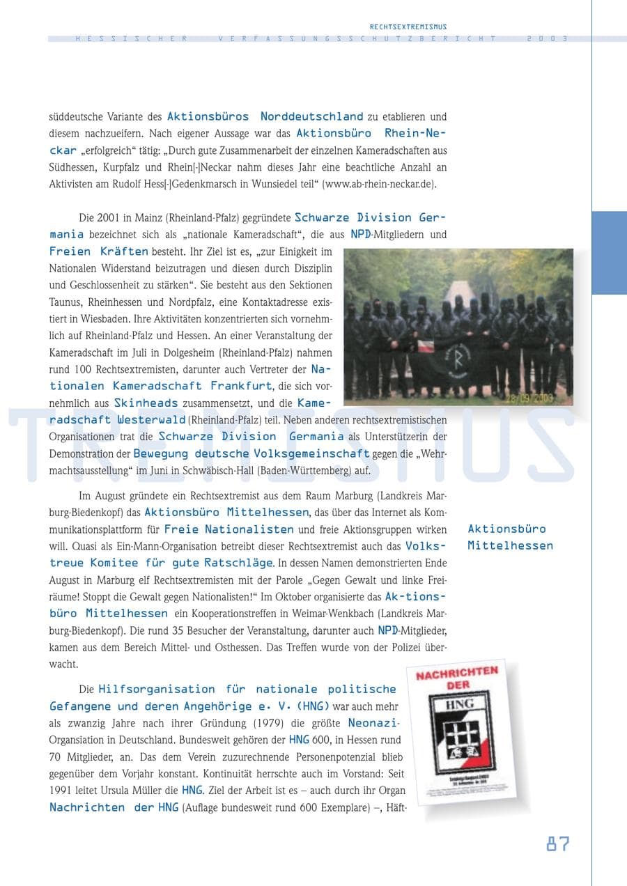 Seite 88 des Verfassungsschutzbericht 2003 Hessen