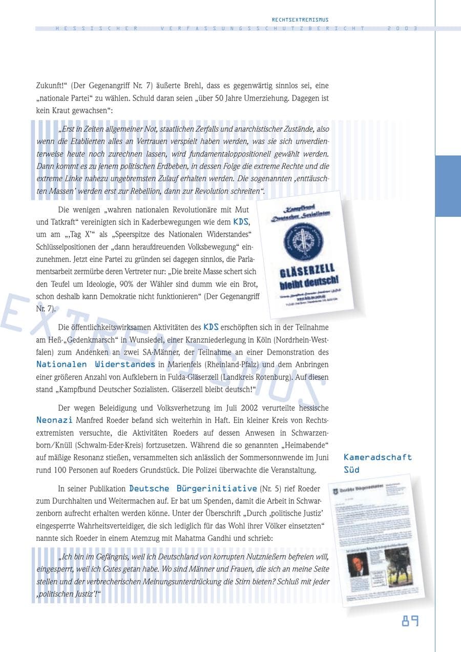 Seite 90 des Verfassungsschutzbericht 2003 Hessen