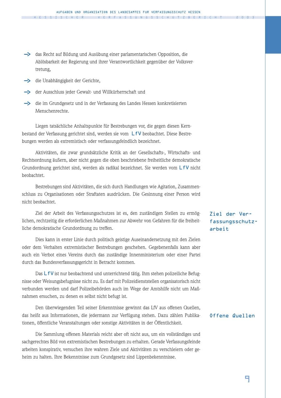 Seite 10 des Verfassungsschutzbericht 2003 Hessen