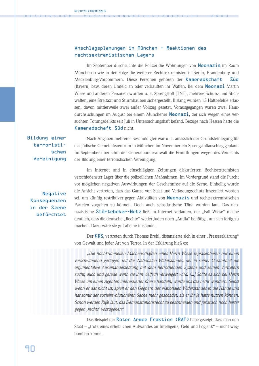 Seite 91 des Verfassungsschutzbericht 2003 Hessen