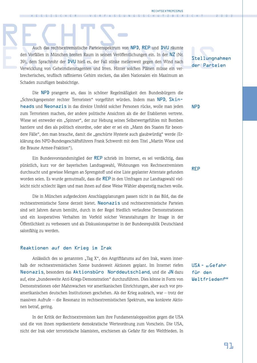 Seite 92 des Verfassungsschutzbericht 2003 Hessen