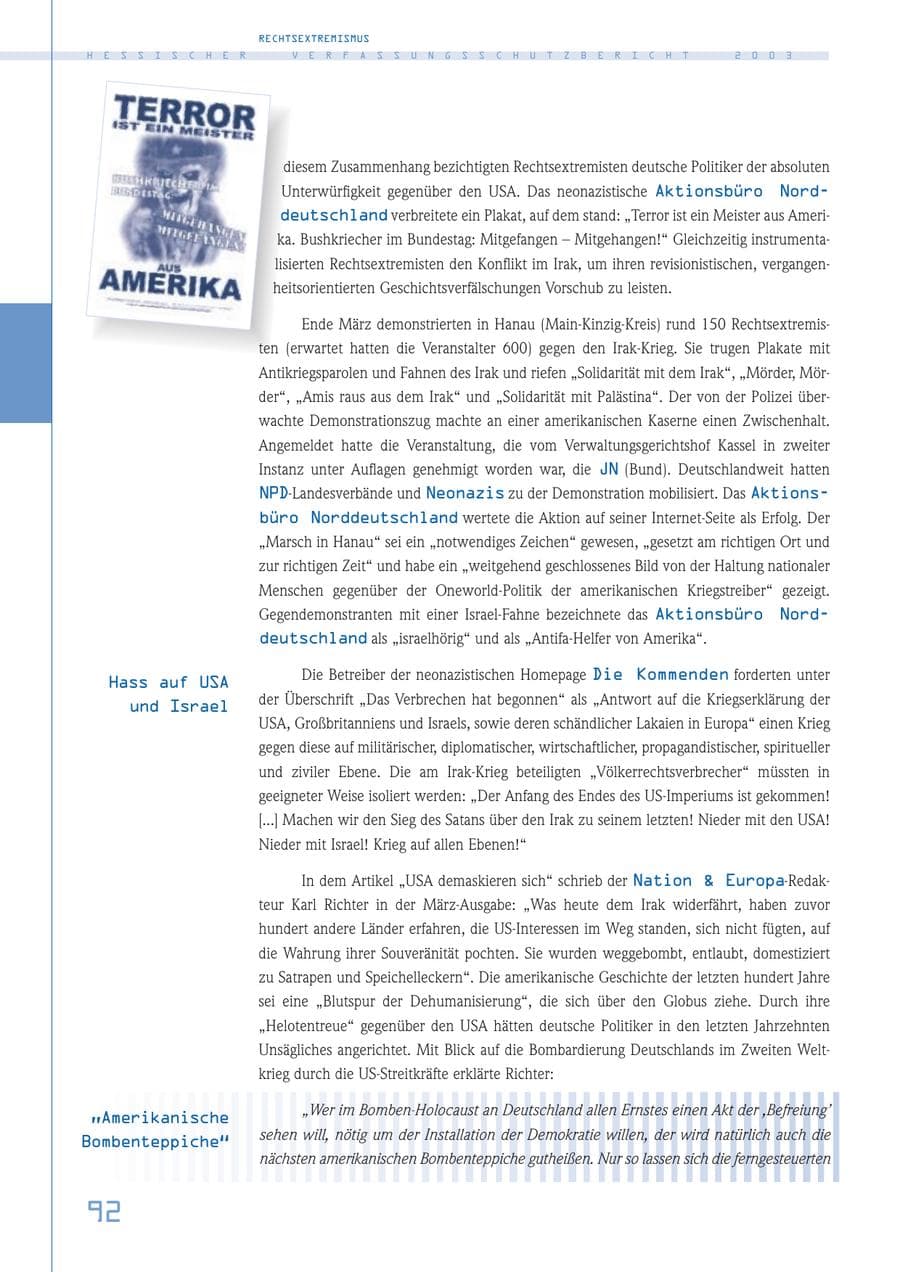 Seite 93 des Verfassungsschutzbericht 2003 Hessen