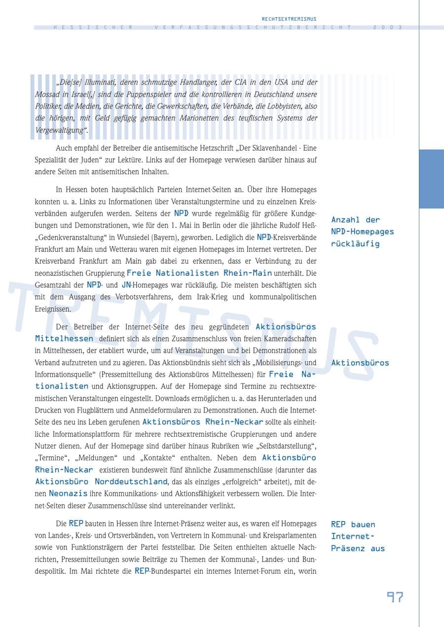 Seite 98 des Verfassungsschutzbericht 2003 Hessen