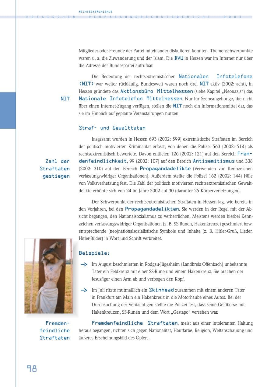 Seite 99 des Verfassungsschutzbericht 2003 Hessen
