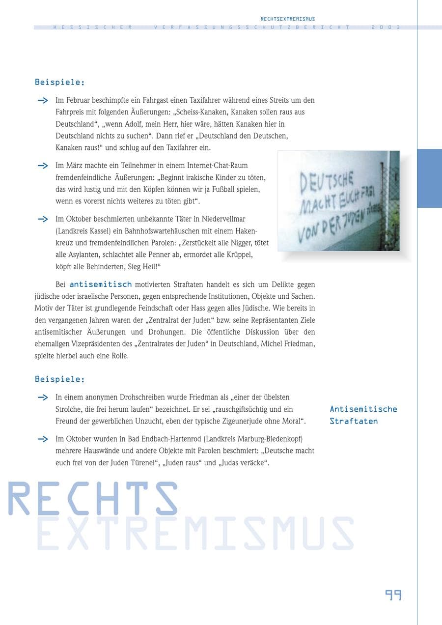 Seite 100 des Verfassungsschutzbericht 2003 Hessen