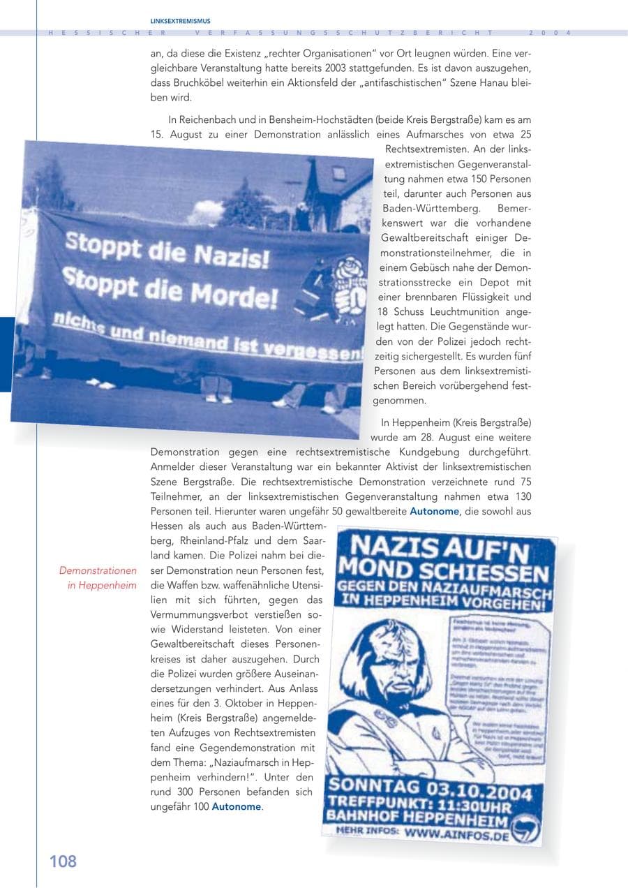 Seite 109 des Verfassungsschutzbericht 2004 Hessen