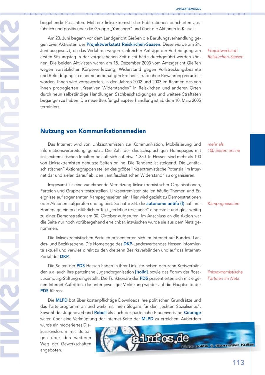Seite 114 des Verfassungsschutzbericht 2004 Hessen
