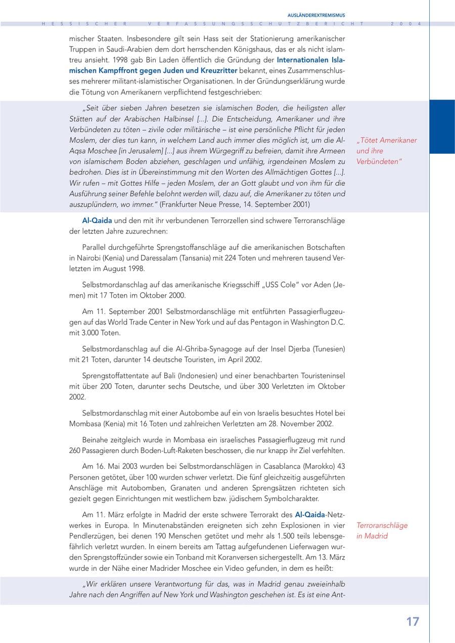 Seite 18 des Verfassungsschutzbericht 2004 Hessen