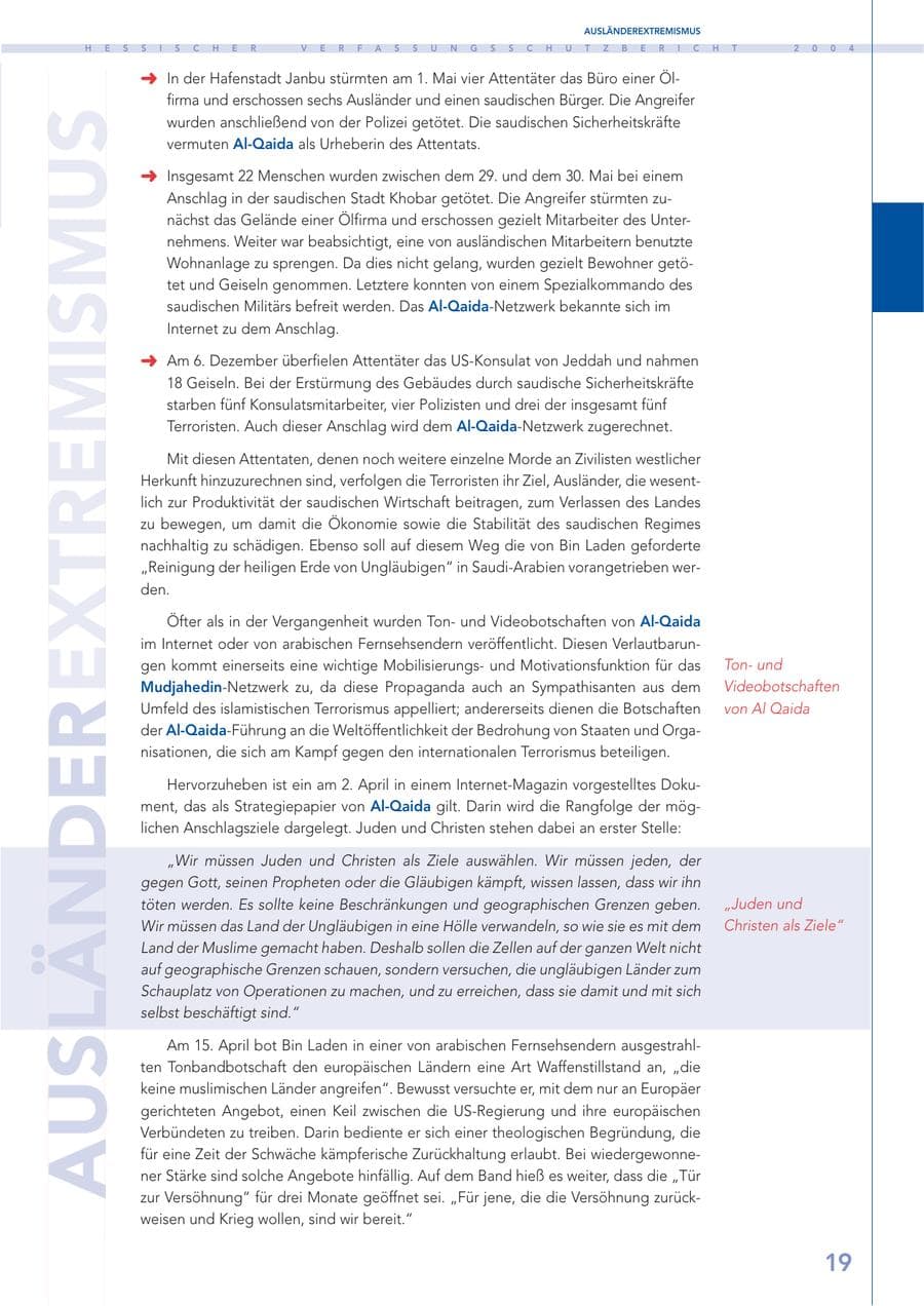 Seite 20 des Verfassungsschutzbericht 2004 Hessen