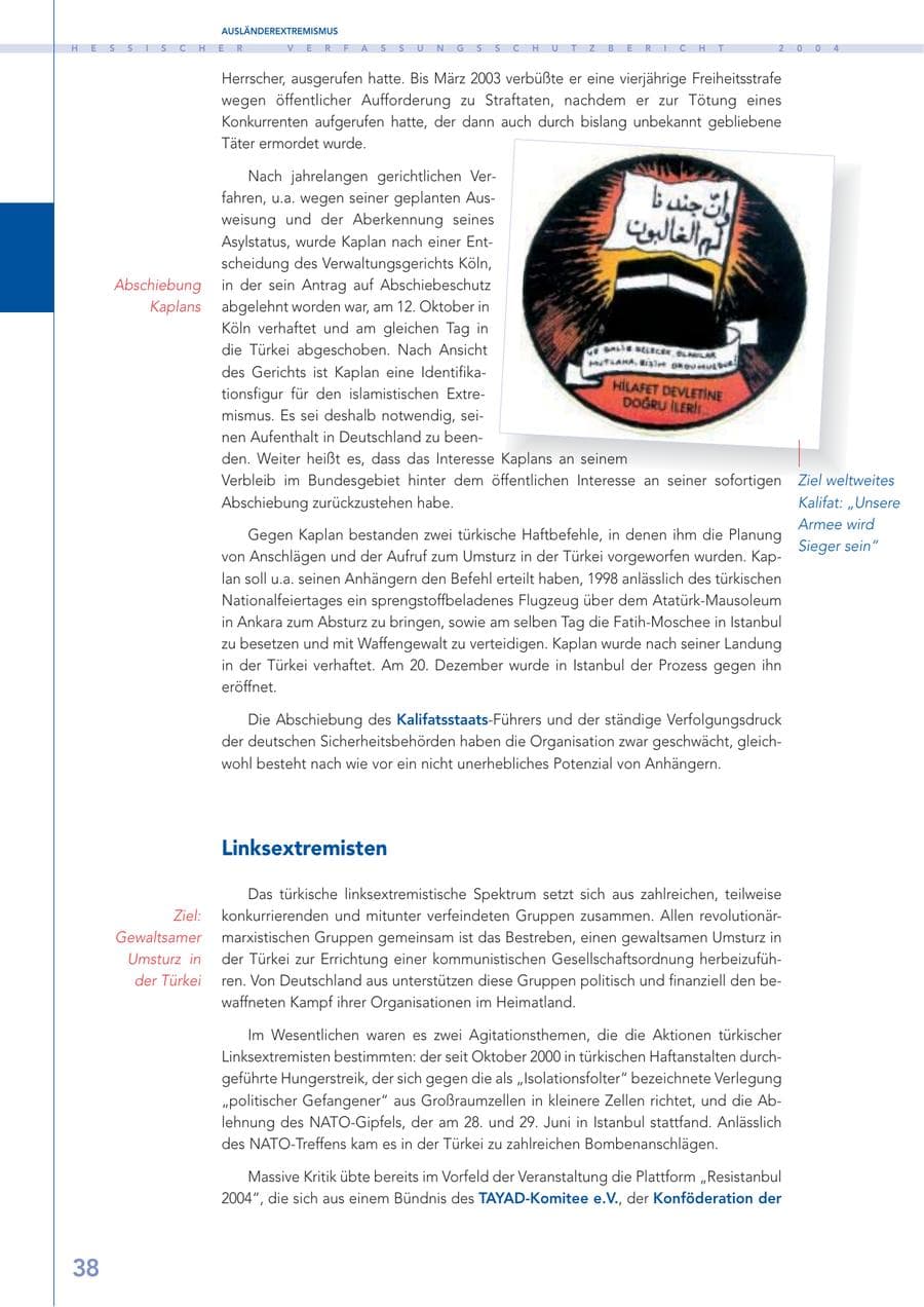 Seite 39 des Verfassungsschutzbericht 2004 Hessen