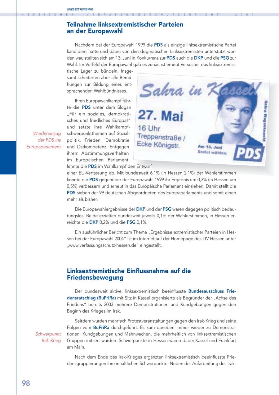 Seite 99 des Verfassungsschutzbericht 2004 Hessen