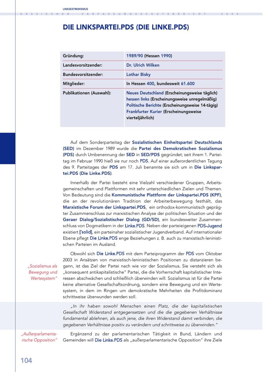 Seite 105 des Verfassungsschutzbericht 2005 Hessen