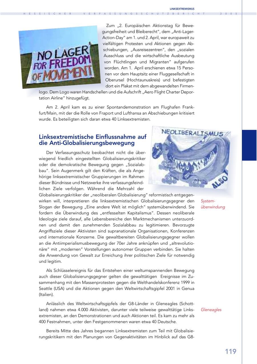 Seite 120 des Verfassungsschutzbericht 2005 Hessen
