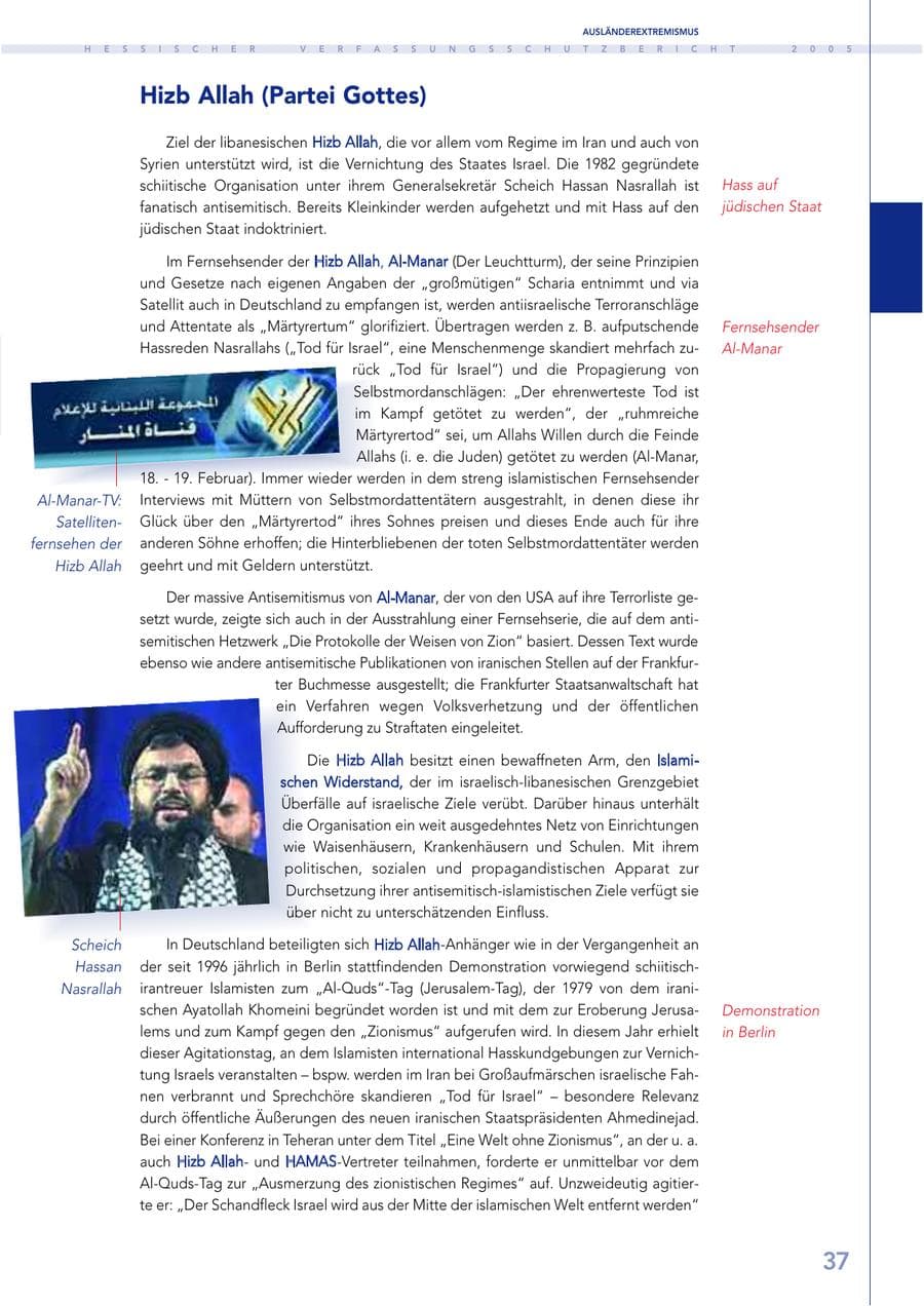 Seite 38 des Verfassungsschutzbericht 2005 Hessen