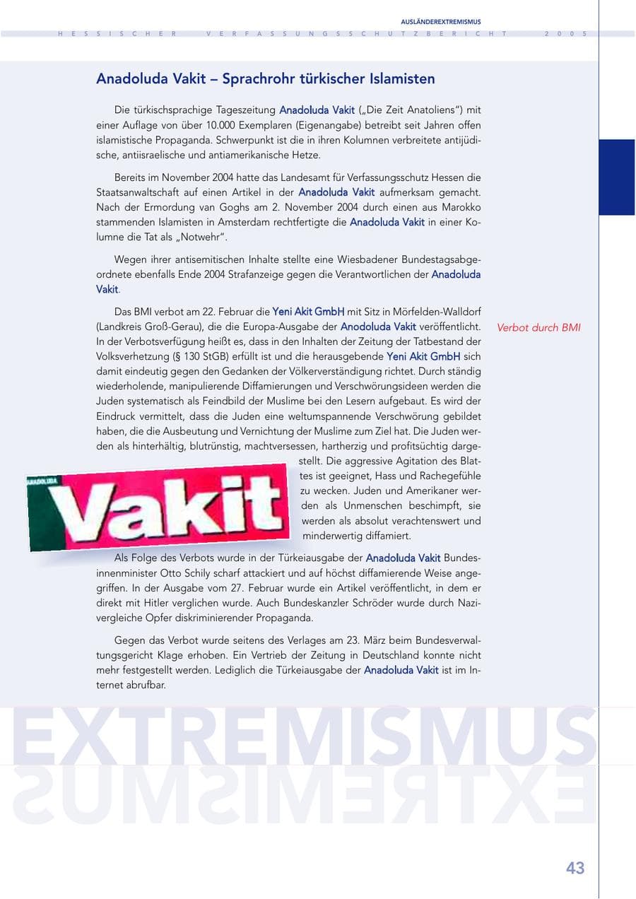 Seite 44 des Verfassungsschutzbericht 2005 Hessen