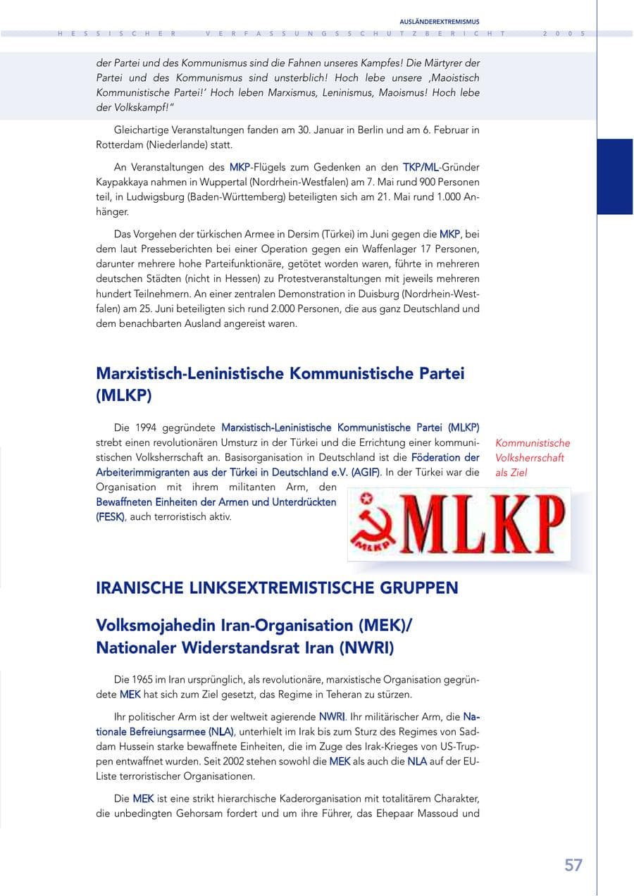 Seite 58 des Verfassungsschutzbericht 2005 Hessen