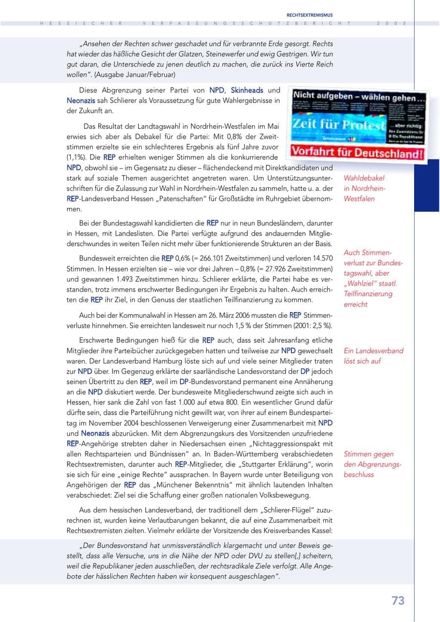 Seite 74 des Verfassungsschutzbericht 2005 Hessen