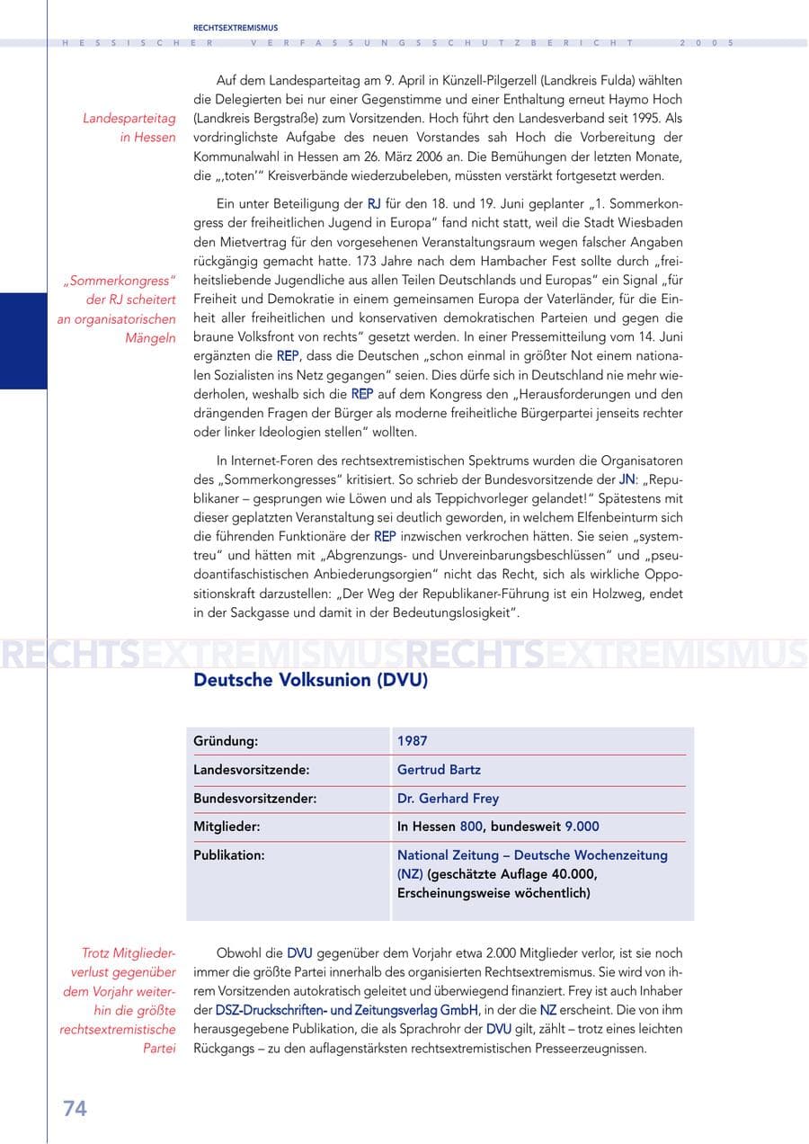 Seite 75 des Verfassungsschutzbericht 2005 Hessen