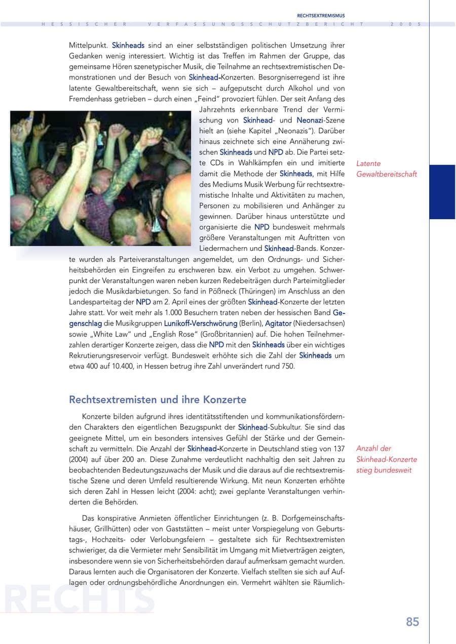 Seite 86 des Verfassungsschutzbericht 2005 Hessen