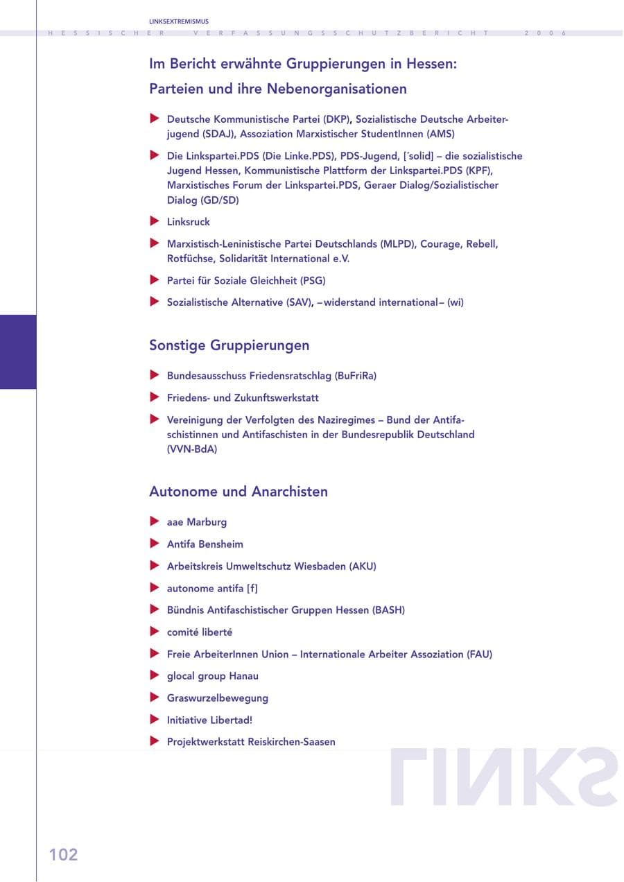 Seite 102 des Verfassungsschutzbericht 2006 Hessen