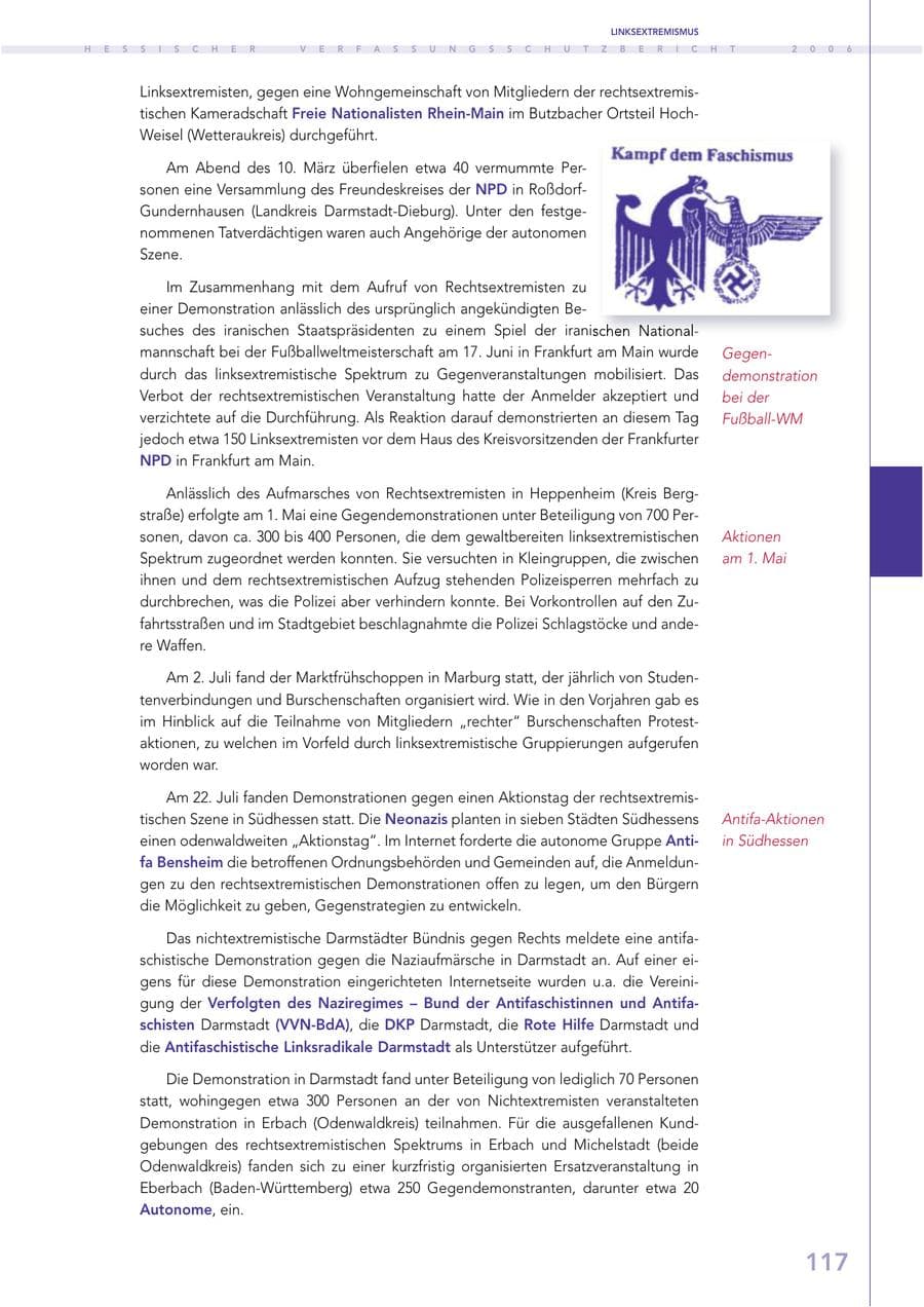 Seite 117 des Verfassungsschutzbericht 2006 Hessen