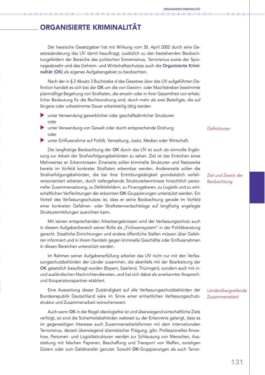 Seite 131 des Verfassungsschutzbericht 2006 Hessen