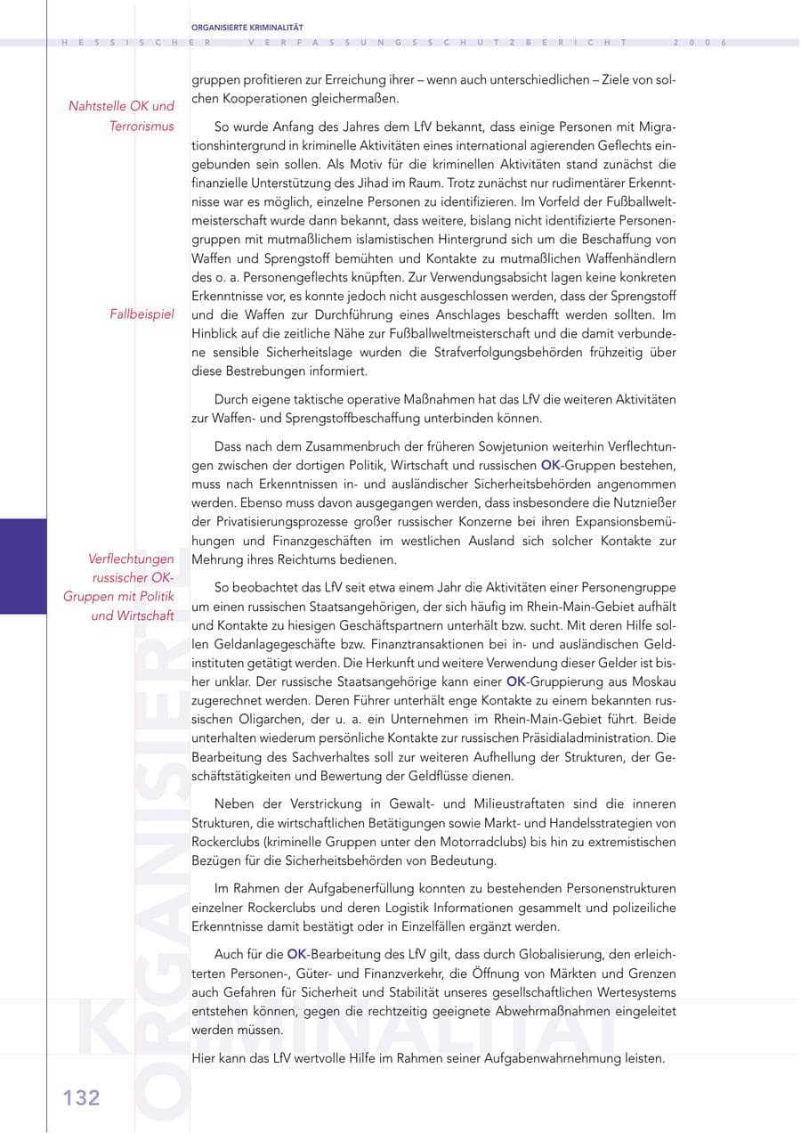 Seite 132 des Verfassungsschutzbericht 2006 Hessen