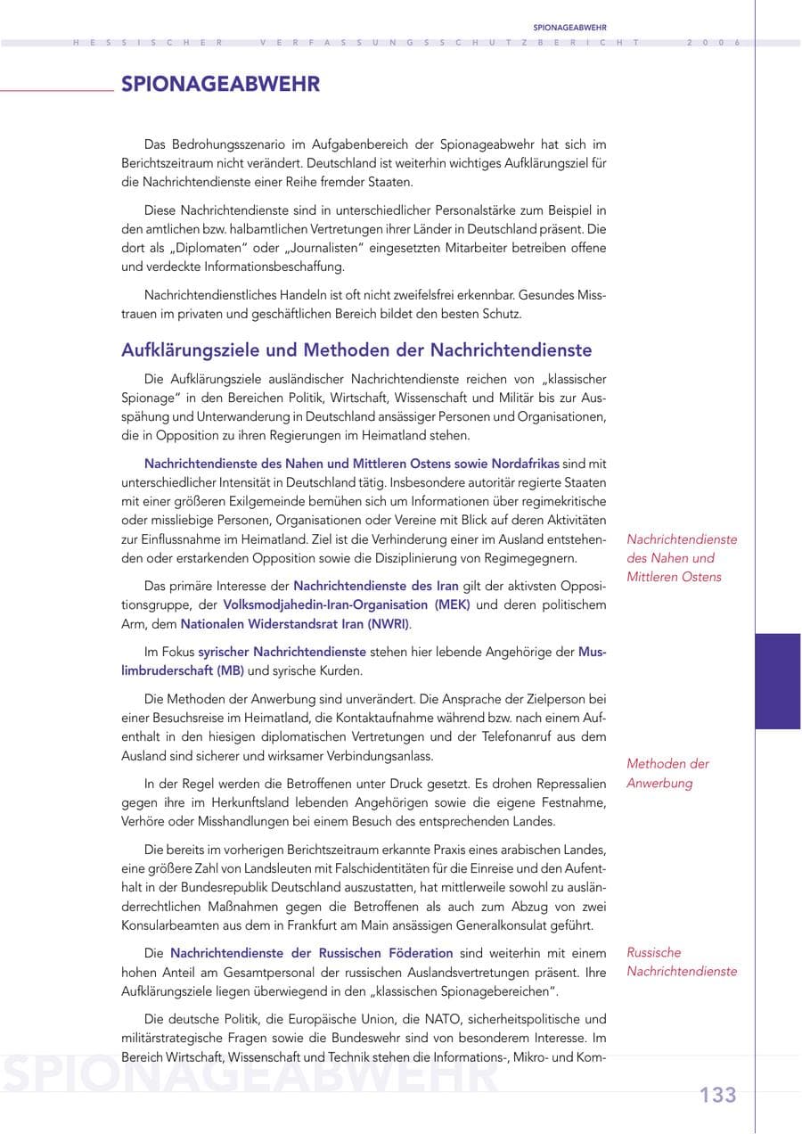 Seite 133 des Verfassungsschutzbericht 2006 Hessen
