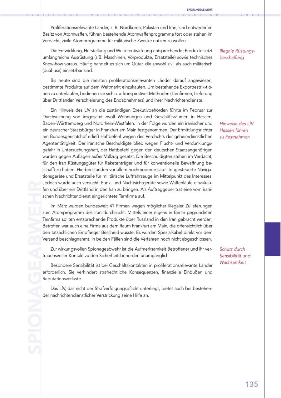Seite 135 des Verfassungsschutzbericht 2006 Hessen
