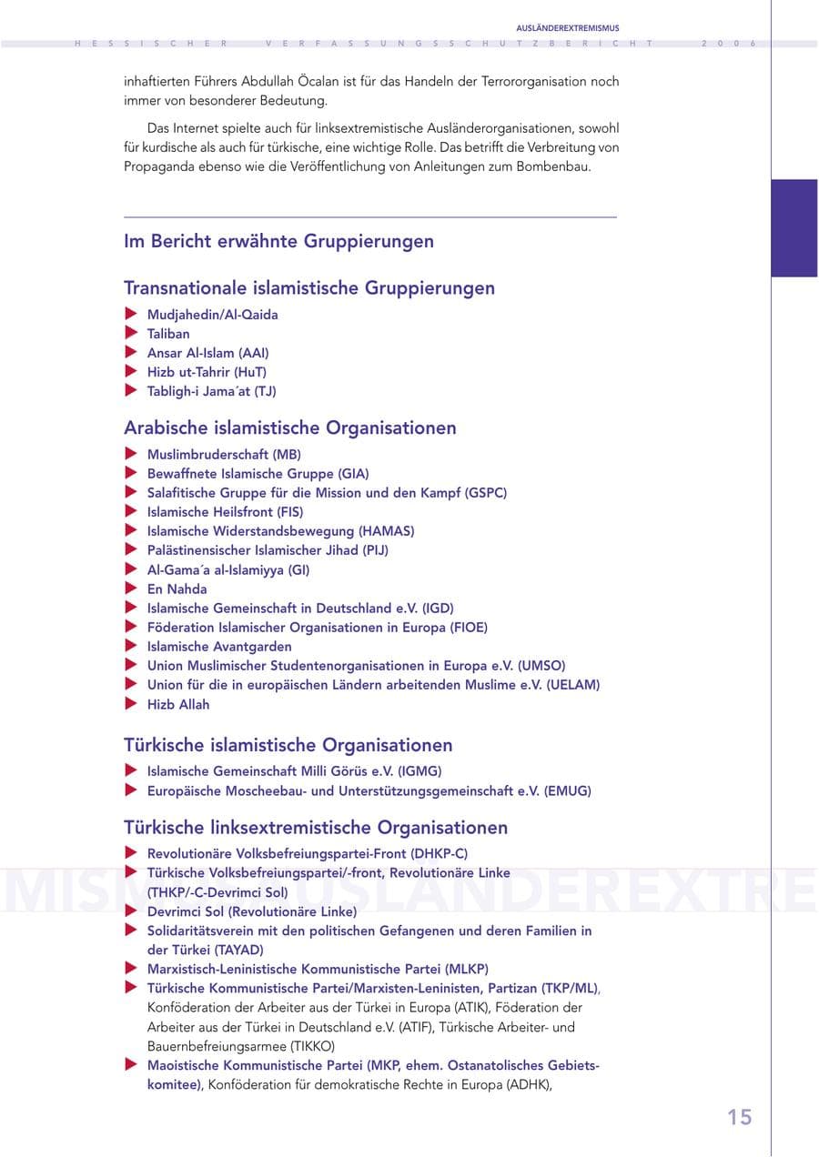 Seite 15 des Verfassungsschutzbericht 2006 Hessen