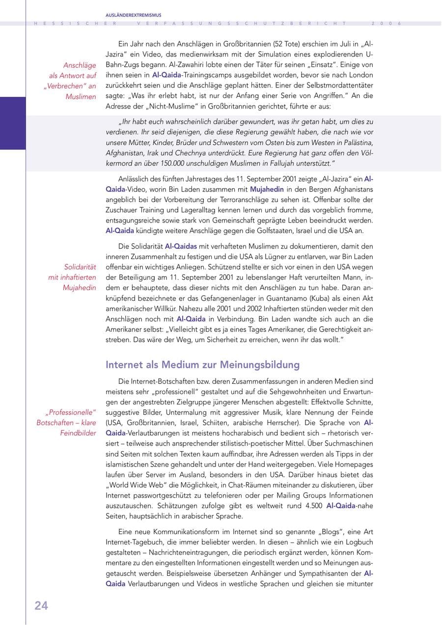 Seite 24 des Verfassungsschutzbericht 2006 Hessen