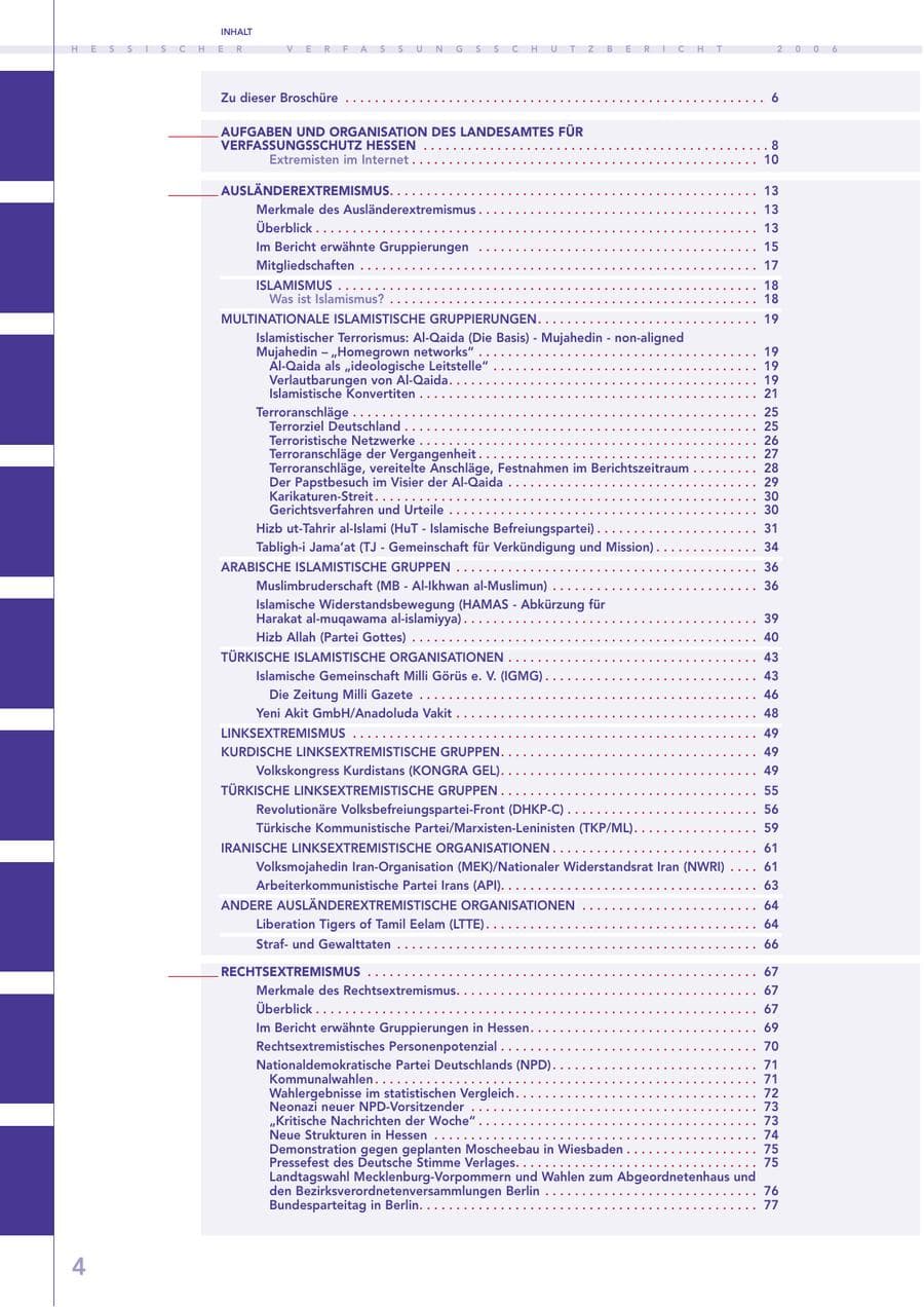 Seite 4 des Verfassungsschutzbericht 2006 Hessen
