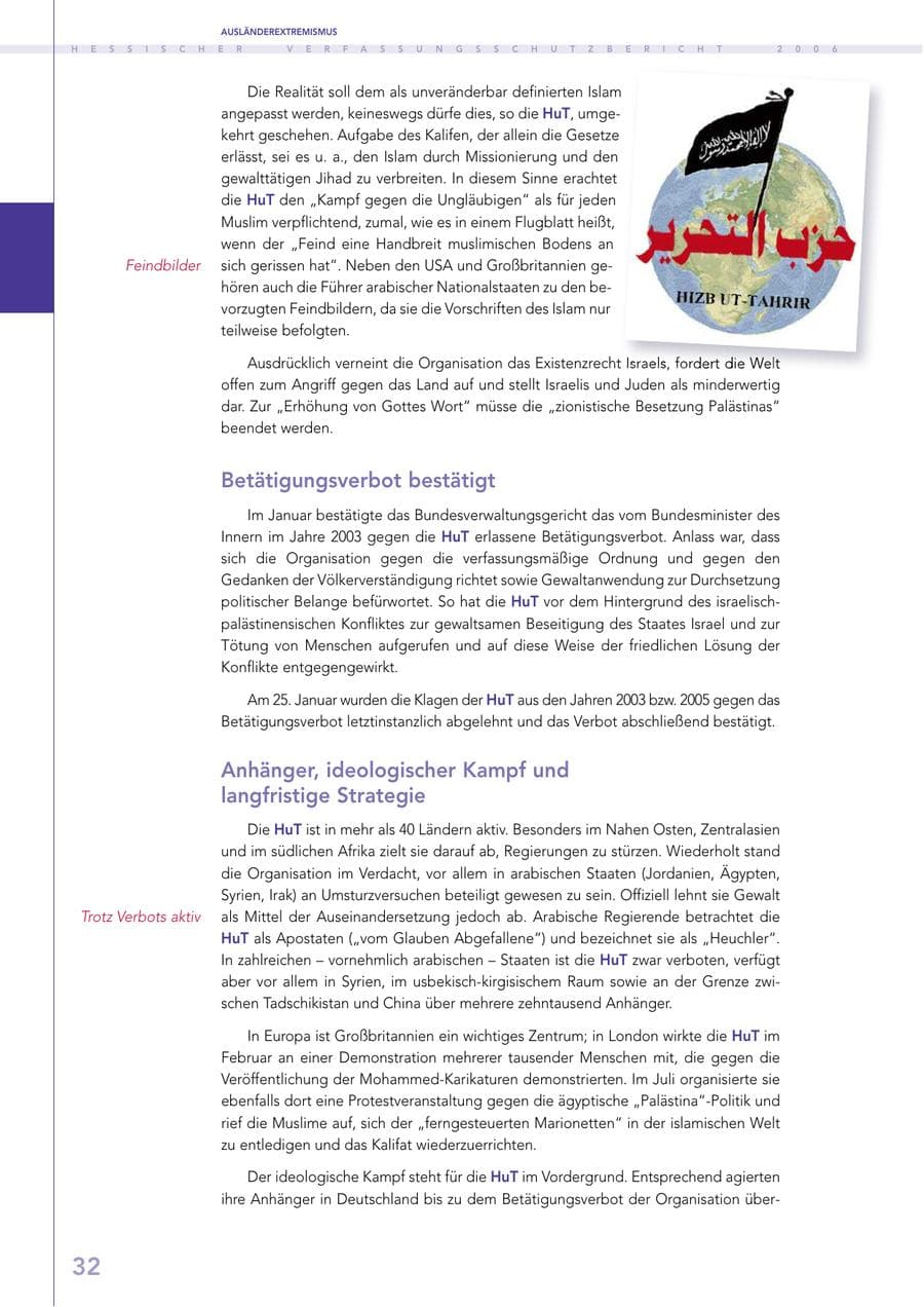Seite 32 des Verfassungsschutzbericht 2006 Hessen