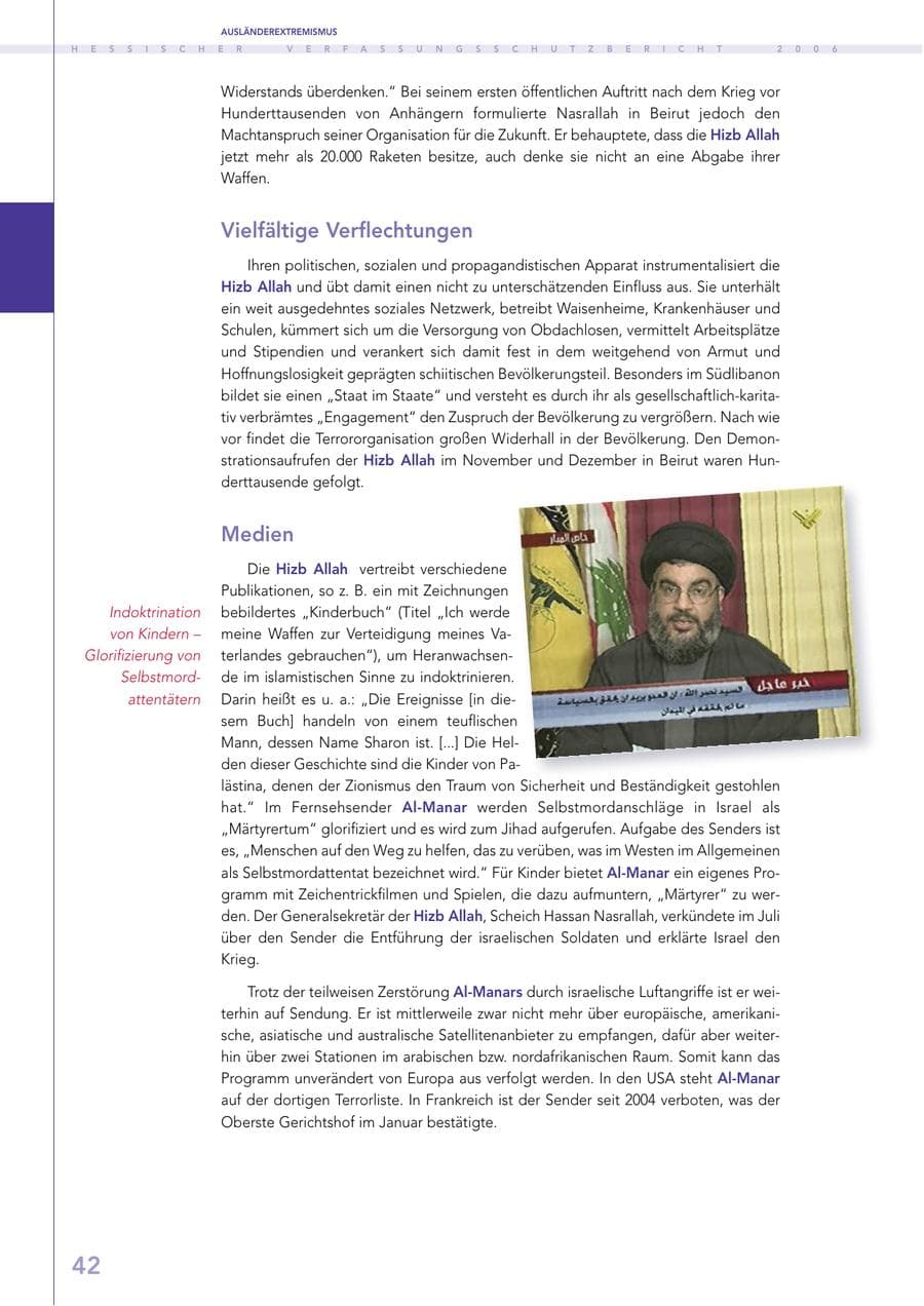 Seite 42 des Verfassungsschutzbericht 2006 Hessen
