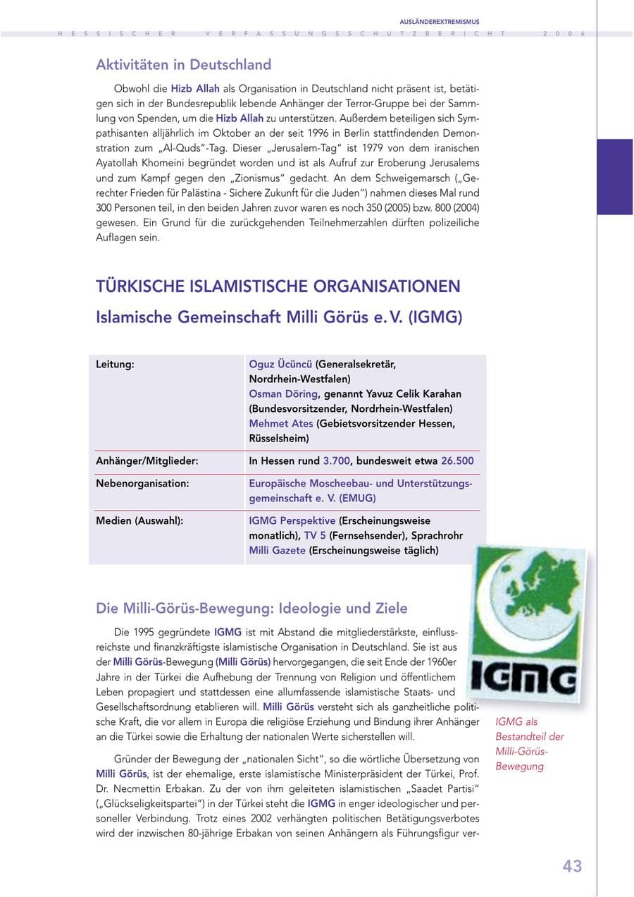 Seite 43 des Verfassungsschutzbericht 2006 Hessen