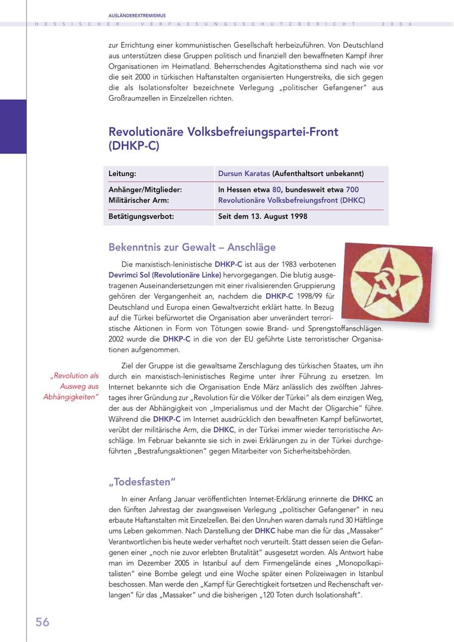 Seite 56 des Verfassungsschutzbericht 2006 Hessen