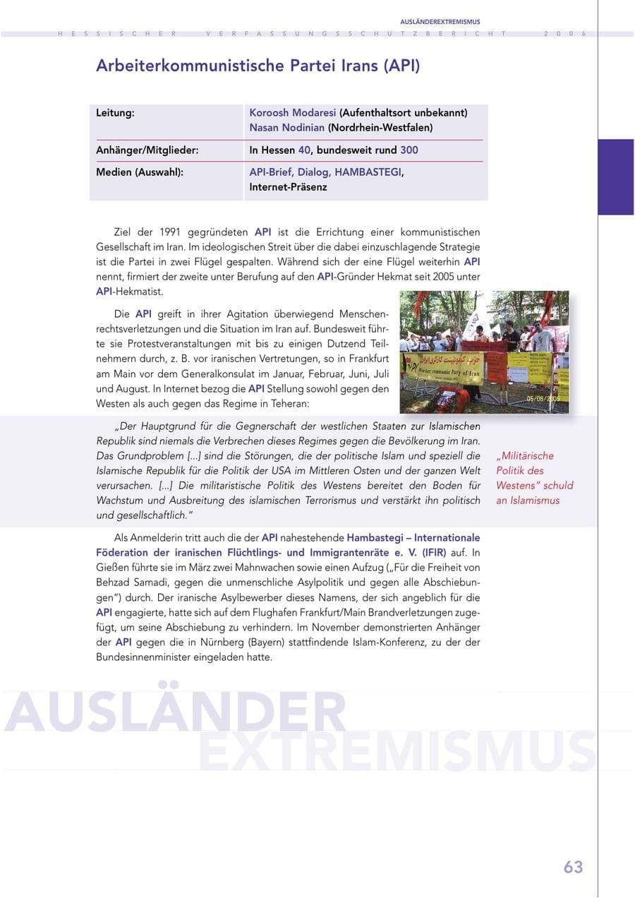 Seite 63 des Verfassungsschutzbericht 2006 Hessen