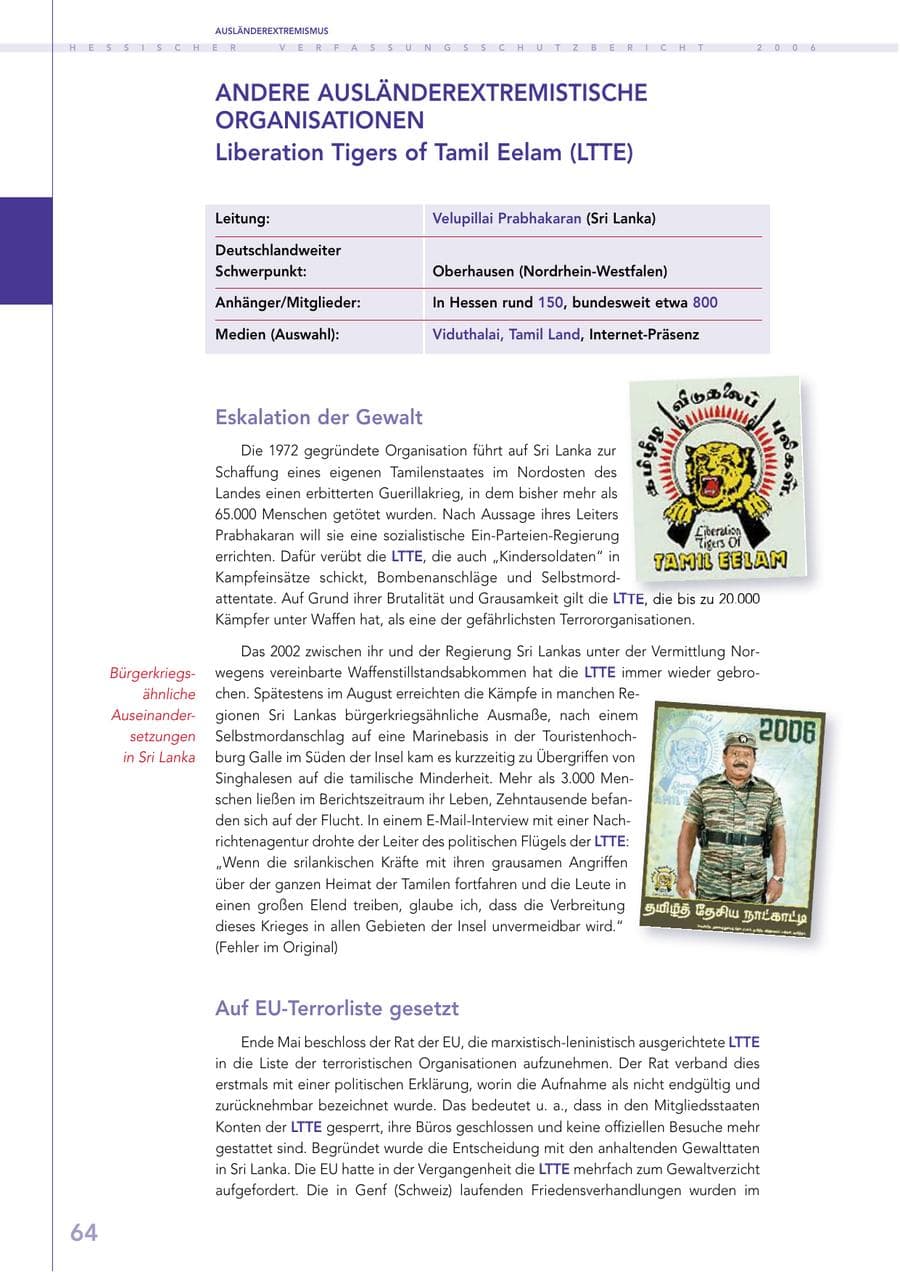 Seite 64 des Verfassungsschutzbericht 2006 Hessen