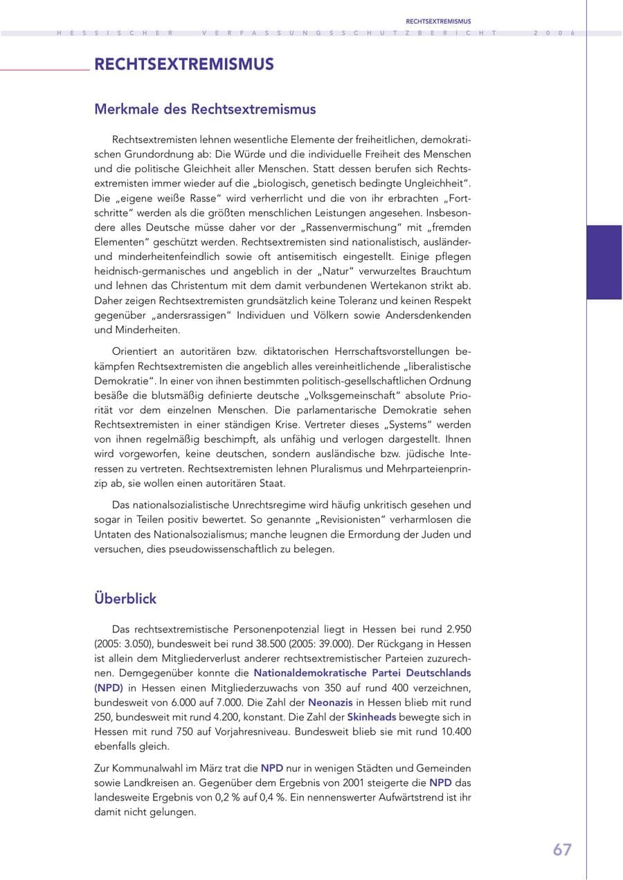 Seite 67 des Verfassungsschutzbericht 2006 Hessen