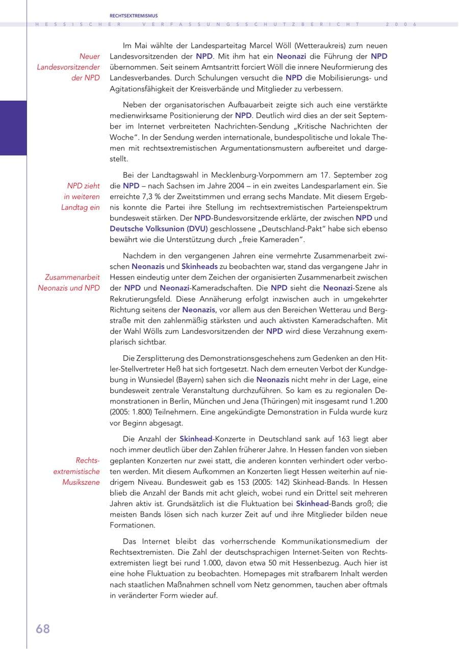 Seite 68 des Verfassungsschutzbericht 2006 Hessen