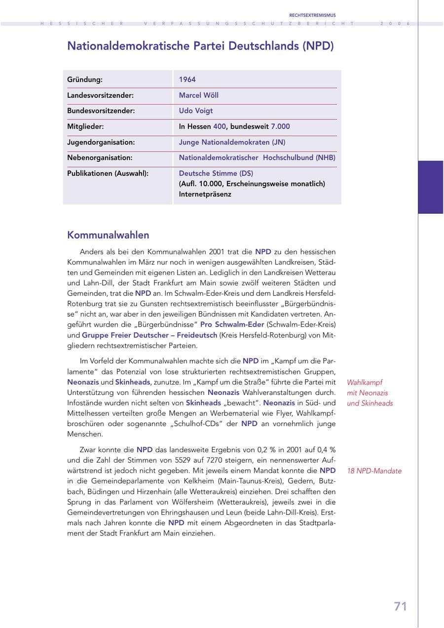 Seite 71 des Verfassungsschutzbericht 2006 Hessen