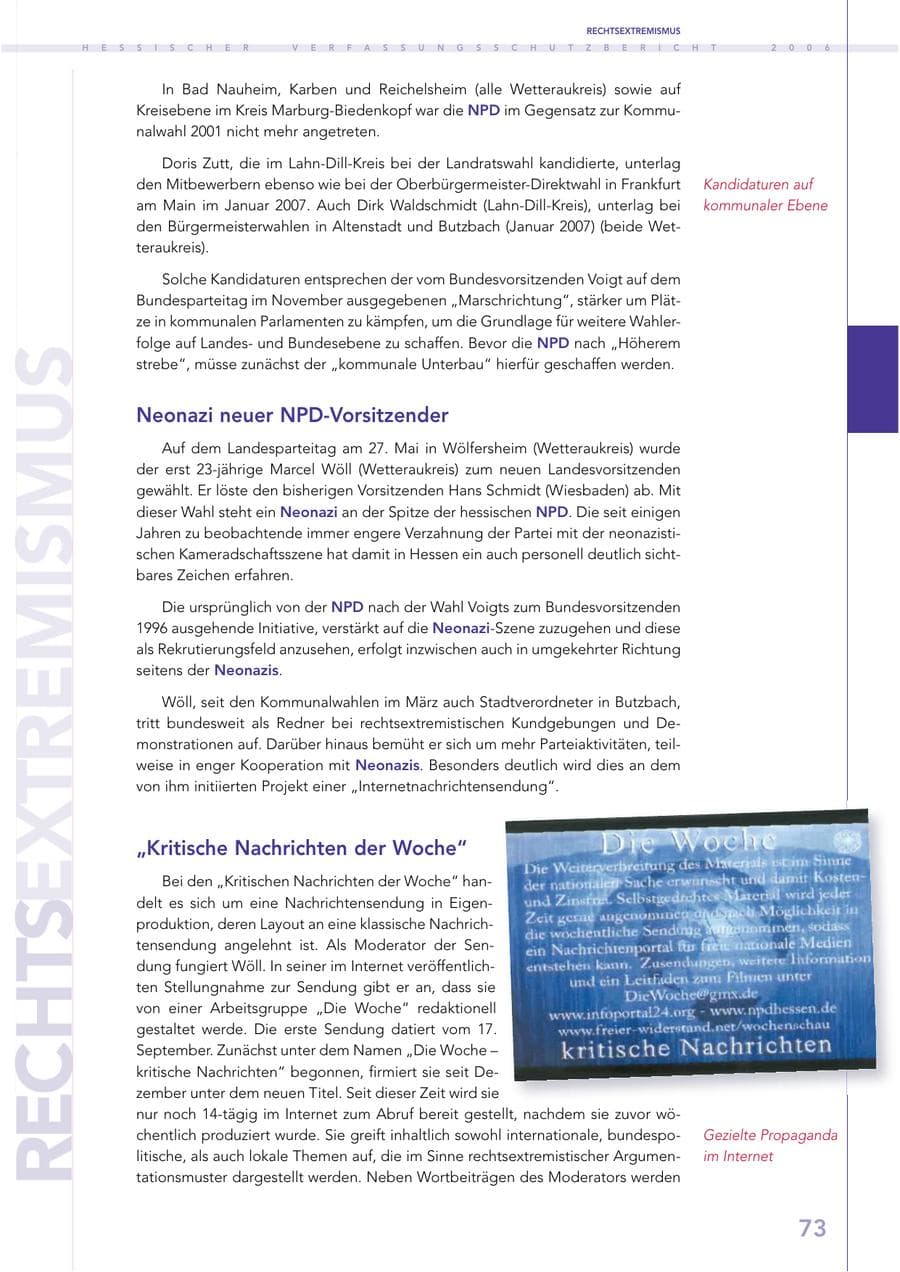 Seite 73 des Verfassungsschutzbericht 2006 Hessen
