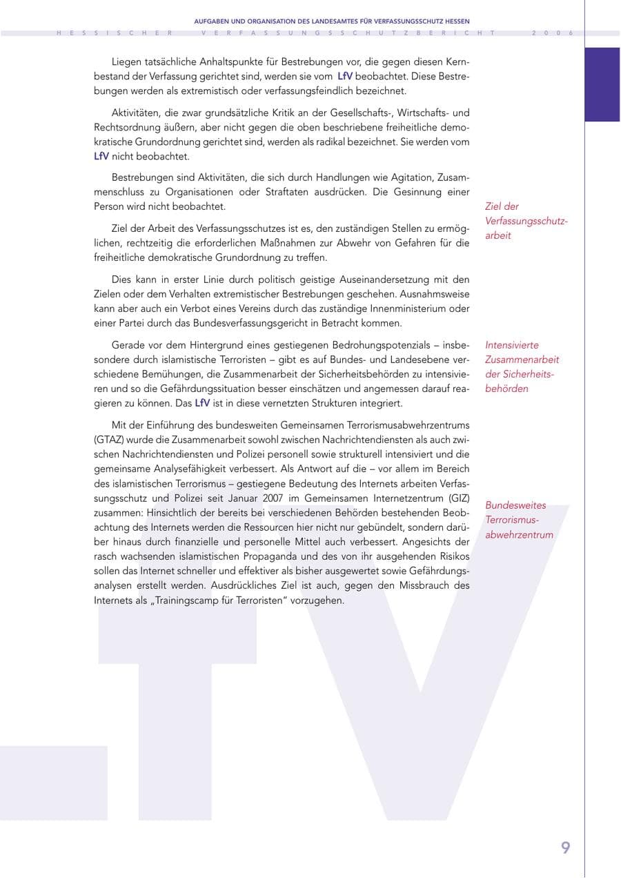 Seite 9 des Verfassungsschutzbericht 2006 Hessen