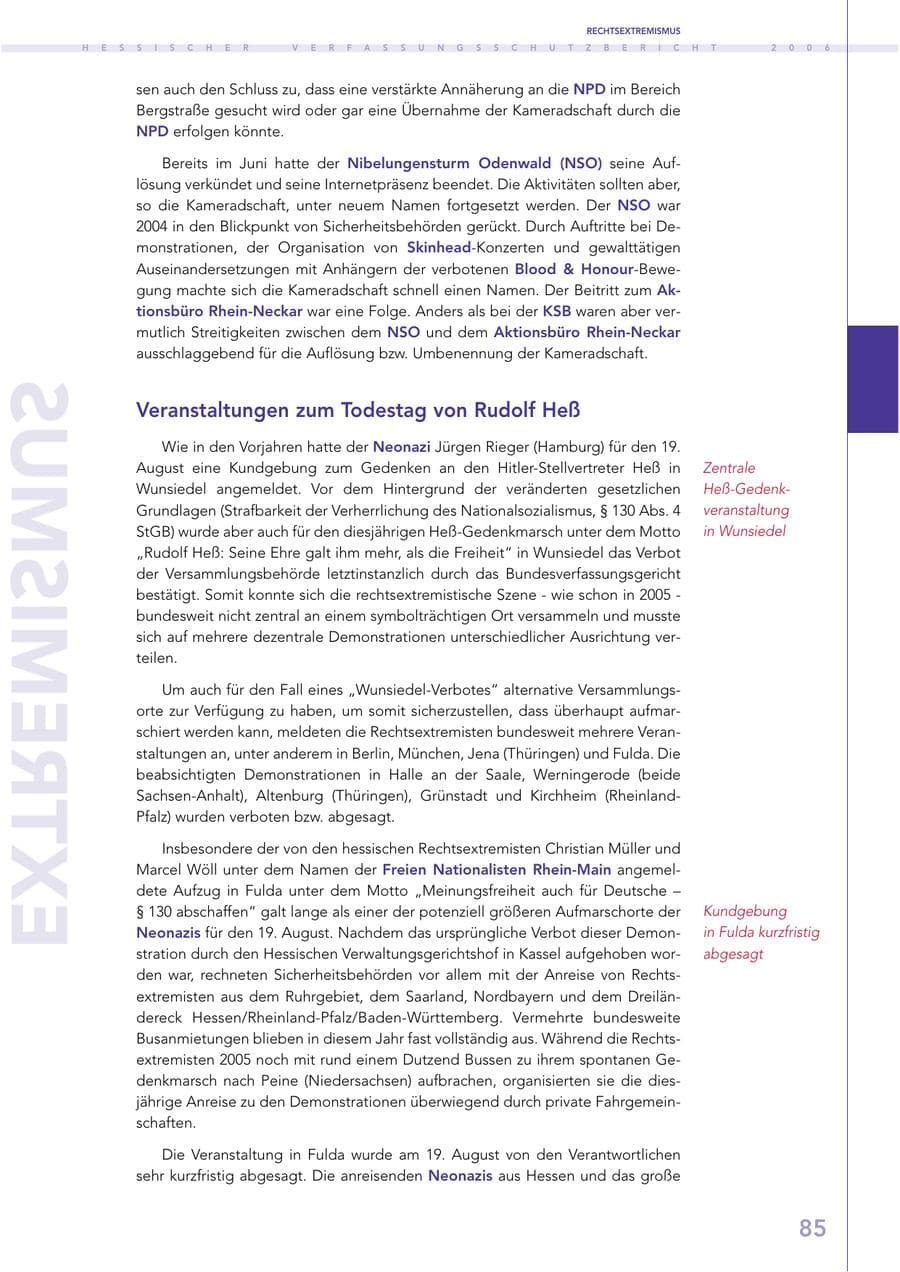 Seite 85 des Verfassungsschutzbericht 2006 Hessen
